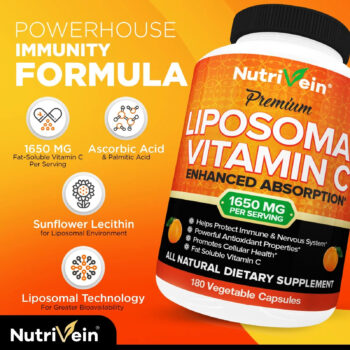Nutrivein Liposomal Vitamin C 1650mg -180 Capsules – High Absorption Supplements