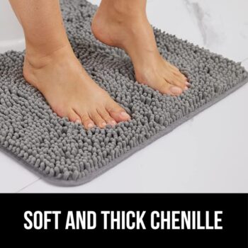 Gorilla Grip Bath Rug Mat, Thick Soft Absorbent Chenille, Quick Dry Microfiber Mats, Rubber Backing Machine Washable Shower Floor Rugs, Bathmat Runner, Bathroom Home Decor Accessories, 24×17, Grey