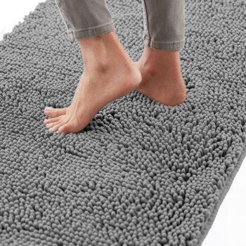 Gorilla Grip Bath Rug Mat, Thick Soft Absorbent Chenille, Quick Dry Microfiber Mats, Rubber Backing Machine Washable Shower Floor Rugs, Bathmat Runner, Bathroom Home Decor Accessories, 24×17, Grey